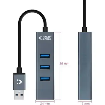 Nanocable USB 3.0 Kelių prievadų adapteris 4 prievadų jungiklis Pilka 10.16.4402 10cm - Nuotrauka 1  