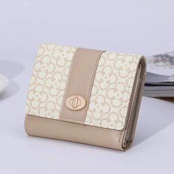 New Women Small Wallets Purse Patchwork Carteira Fashion Floral Hasp Three Fold Coin Purse Short Carteras - Nuotrauka 1  
