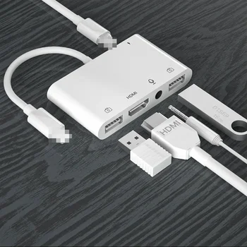 Lightning į HDMI adapteris, skirtas iPhone iPad į televizorių Dvigubas USB OTG adapteris 
