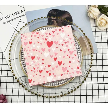 Spalvingos spausdintos servetėlės 3 sluoksniai Rožiniai meilės modeliai Gėlių popieriaus pasiūlymas Vestuvių vakarėlis Vienkartinis maistas Sulankstomi kilimėliai 20vnt - Nuotrauka 1  