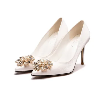 Dydis 31-43 Vynas Raudoni aukštakulniai Moteriški vestuviniai batai Nuotakos balti šampano batai Stiletto Seksualios pompos - Nuotrauka 1  