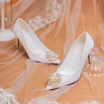 Dydis 31-43 Vynas Raudoni aukštakulniai Moteriški vestuviniai batai Nuotakos balti šampano batai Stiletto Seksualios pompos - Nuotrauka 2  