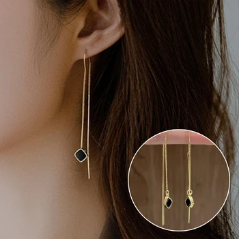 Minimalistiniai ilgi kutų lašo auskarai moterims Juoda aukso spalva Geometrinis kvadratas Kabanti ausų linija Merginos Vakarėlis Papuošalai Pendientes - Nuotrauka 1  