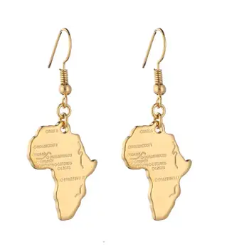 Afrika Žemėlapis Auskarai Sidabrinė rožė Auksas Spalvotas žemėlapis Papuošalų dovana Afrikos mados auskarai Papuošalai - Nuotrauka 1  